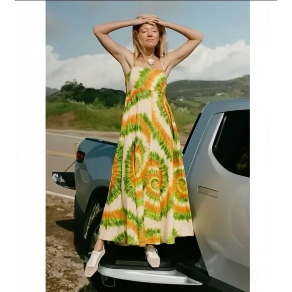 NWOT ALEMAIS Linen Tie-Dyed Maxi Dress Orange Size 4